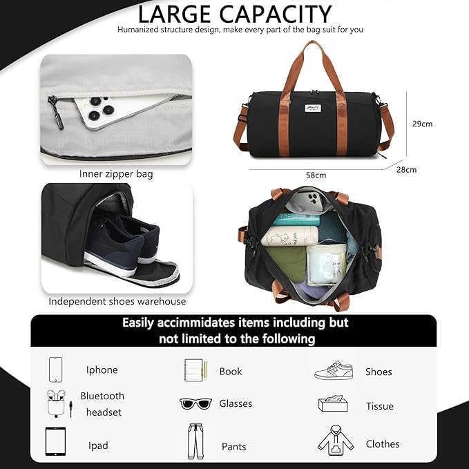 BE SMART Waterproof Mens Gym Bag with Shoe Compartment, Duffle Bags with Wet Pocket for Men, Lightweight Large Sport Duffel Option for Overnight Weekender, Fitness, Swim, Boxing,Travel