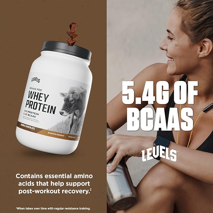 Levels Grass Fed Whey Protein Powder, No Artificials, 24G of Protein, Double Chocolate, 2LB