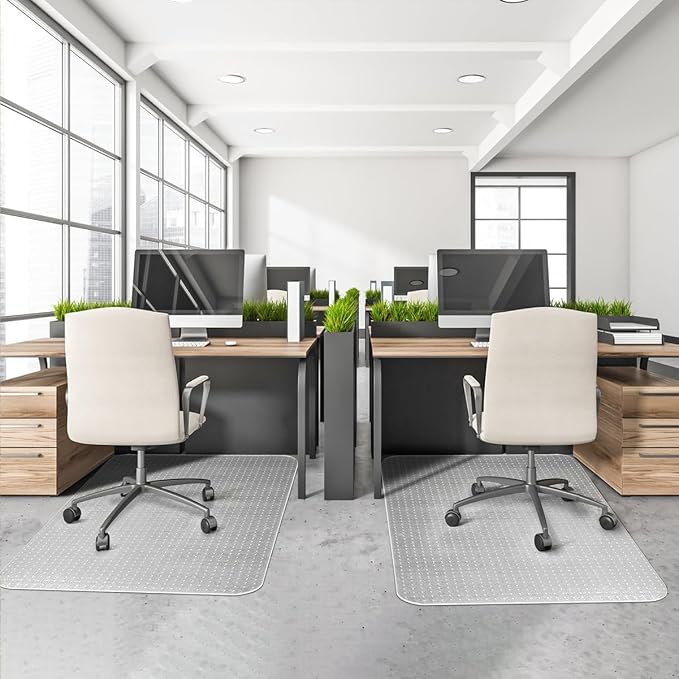 2 Pack Office Chair Mat for Carpets, 48" x 36" Clear Heavy Duty Plastic Floor Protector for Low Pile Carpeted Floors, Under Desk Computer Chair Mat for Home Office, Easy Glide and Flat Without Curling