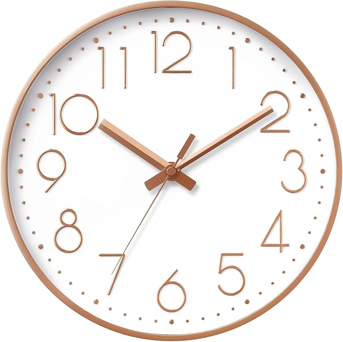DAXSMY Wall Clock - 14 Inch Silent Non-Ticking Modern 3D Wall Clocks Battery Operated - Decorative Clock for Kitchen, Home Office, Bathroom, Bedroom, Living Room(Rose Gold)