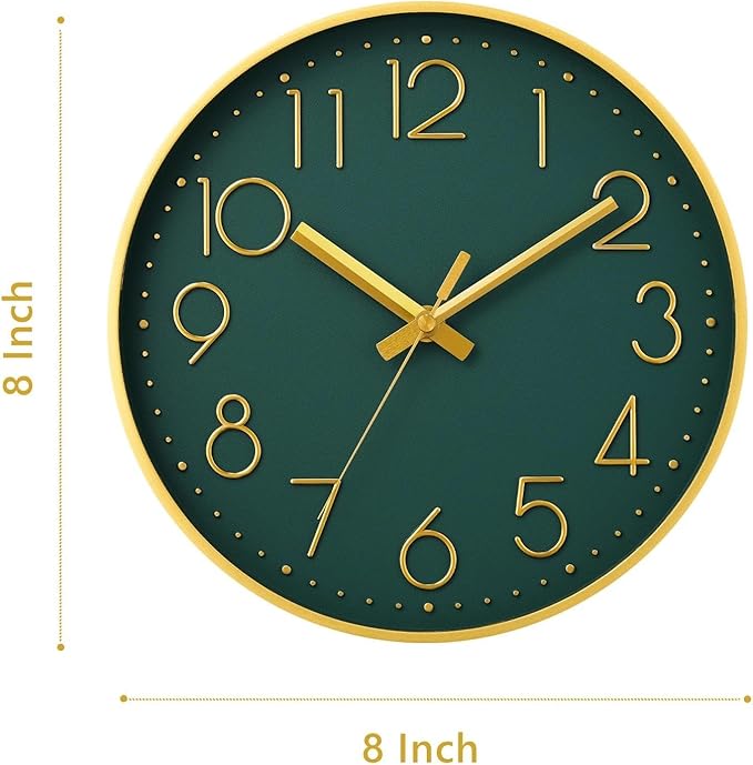 DAXSMY Wall Clock - 8 Inch Silent Non-Ticking Modern 3D Wall Clocks Battery Operated - Decorative Clock for Kitchen, Home Office, Bathroom, Bedroom(Dark Green