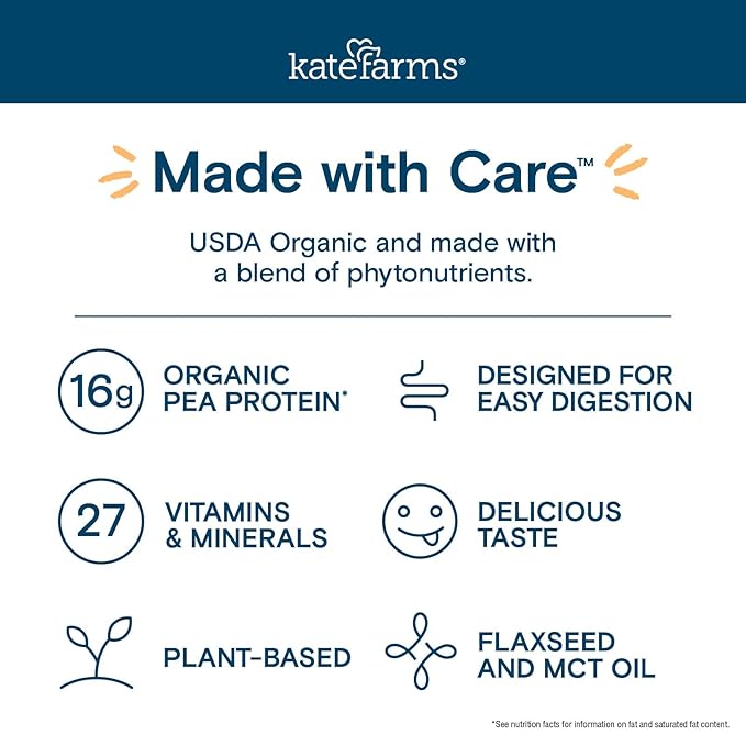 KATE FARMS Organic Nutrition Shake, Coffee, 16g protein, 27 Vitamins and Minerals, Protein Meal Replacement Drink, Plant Based, 11 oz (6 Pack)