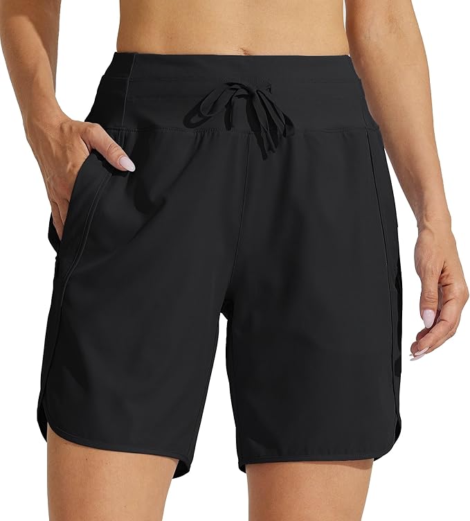 Willit Women's 7" Athletic Running Shorts Long Workout Hiking Shorts Quick Dry High Waisted Active Zipper Pocket(Large)