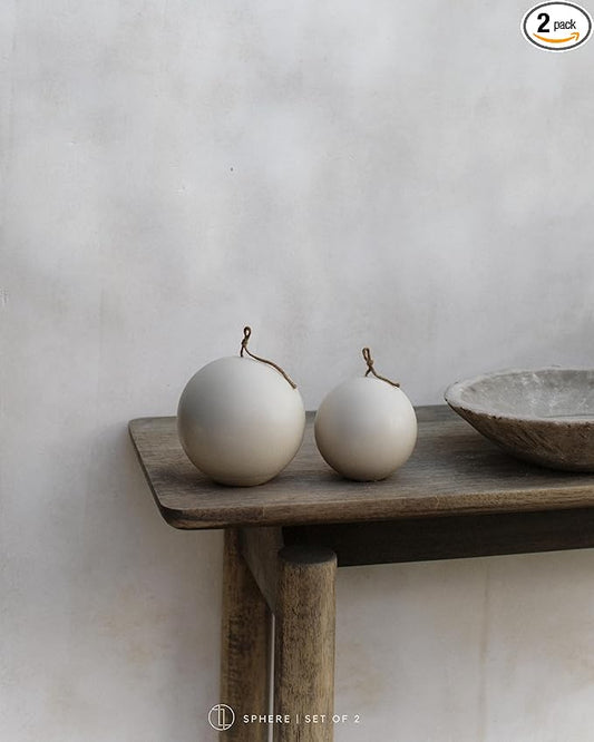 LAWA Sphere Set of 2 Candle - Beautiful Handmade Pillar Scented Soy Wax Elegant Aesthetic Candle Housewarming Gift Home Room Shelf Decor Idea (Light Beige, Set of 2)