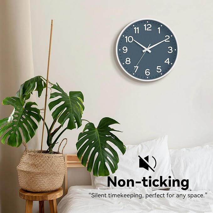 Roymnie Wall Clock 10 Inch Silent Wall Clocks Battery Operated-Modern Non Ticking Analog Clock Decorative for Kitchen Bedroom Office Bathroom(Azure Blue)