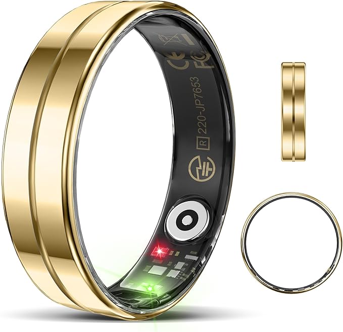 Ultra-Thin Smart Ring for Women Men,Sleep Tracker Ring with Heart Rate, Waterproof Fitness Ring for Activity Monitoring/Steps/Calories,No Subscription Fee,for iSO & Android (Glod,8#)