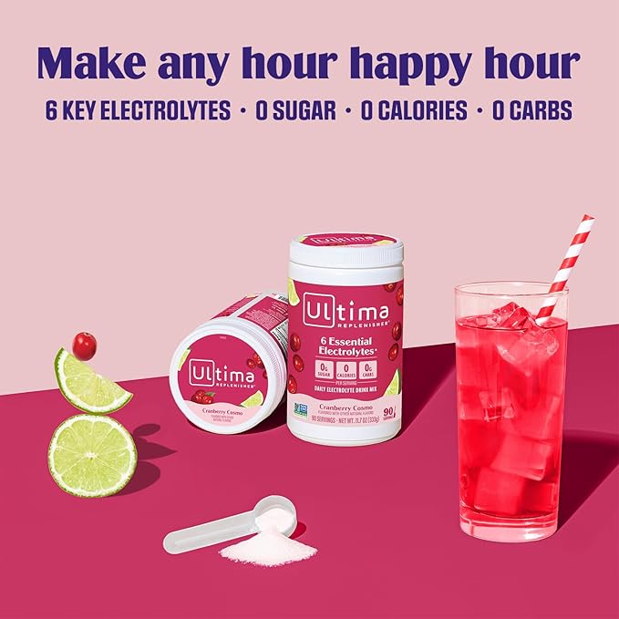 Ultima Replenisher Daily Electrolyte Powder Drink Mix – Sugar Free – Cranberry Cosmo, 90 Servings – Hydration Powder with 6 Key Electrolytes and Trace Minerals – Keto Friendly, Non-GMO