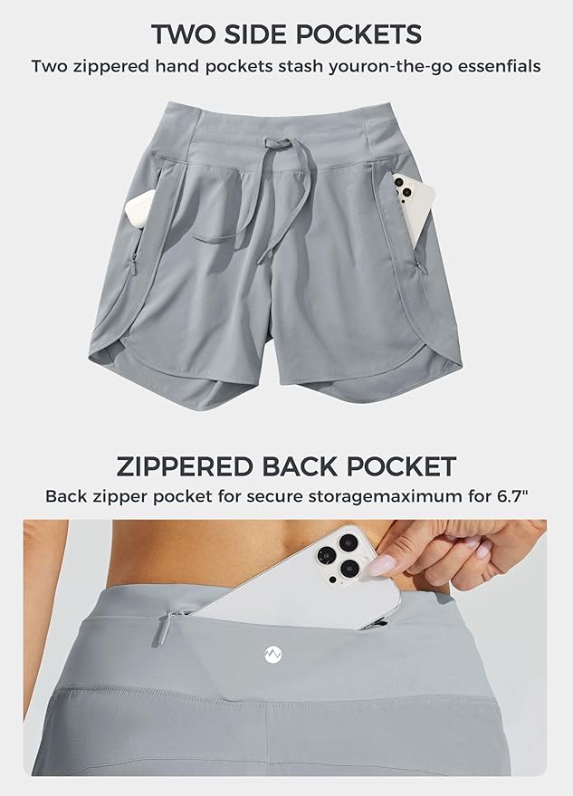 Willit Women's 7" Athletic Running Shorts Long Workout Hiking Shorts Quick Dry High Waisted Active Zipper Pocket(XX-Large)
