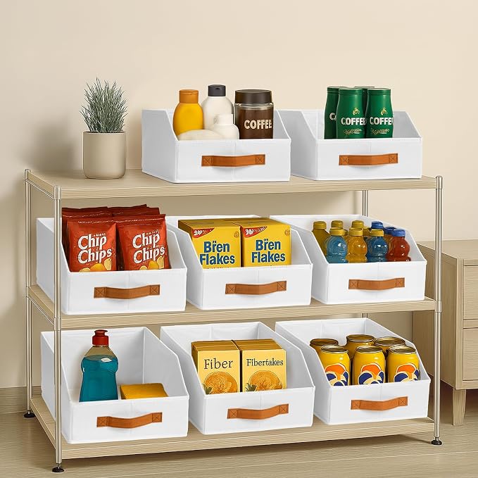 Homsorout Fabric Storage Bins for Organizing - 6 Pack Large Trapezoid Collapsible Storage Bins with Front Handle, Closet Organizers and Storage for Bedroom, Home Shelves, Small Spaces, White