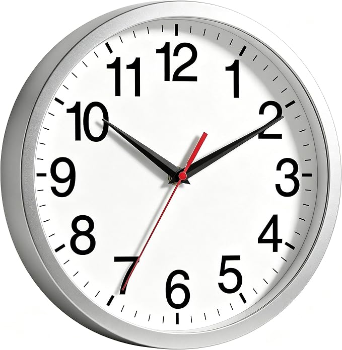Rohioue Wall Clock Modern 8 Inch Battery Operated Silent Non Ticking Small Analog Clock Decorative for Living Room Office Home Bedroom Kitchen Bathroom(Silver)