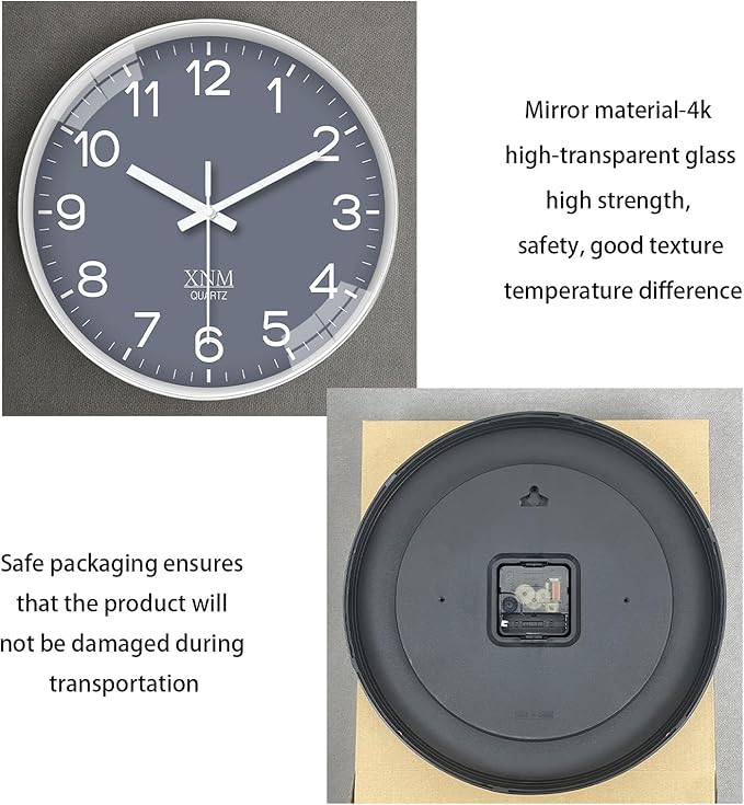 XNM Minimalist Wall Clocks Battery Operated Grey Analog Wall Clock for Bedroom 10 Inch Round Small Wall Clock Silent Non Ticking