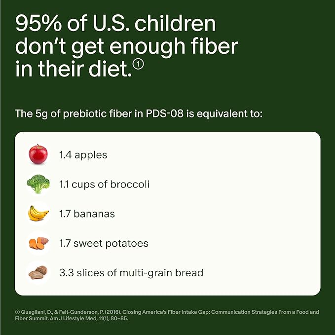 Seed PDS-08 Pediatric Daily Synbiotic - Fiber-Based Prebiotic & Probiotic for Kids - Digestive Health, Regularity, Constipation Relief - Ages 3-17 - Vegan and Shelf-Stable - 30 Sachets (30-Day Supply)