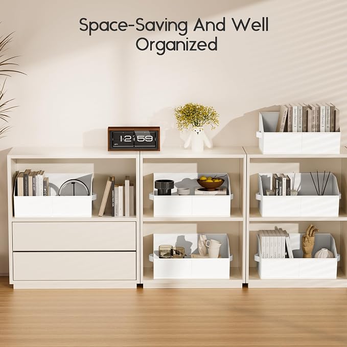 Homsorout Large Closet Organizers and Storage Bins - 6 Pack Trapezoid Storage Baskets for Shelves, Foldable Fabric Baskets with Handles Ideal for Closet, Basket, Wardrobe and Shelf Storage, White