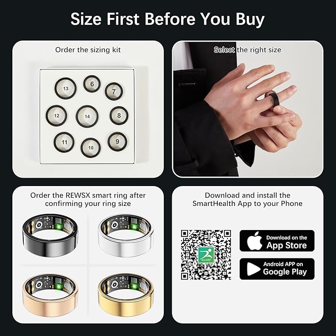 Smart Health Ring for Women Men, Fitness Tracker Ring with Heart Rate, Blood Oxygen, Sleep Tracker, Step Tracker, No Subscription Fee, IP68 Waterproof Smart Ring for iPhone & Android (Rose Gold, 7#)