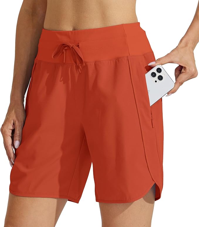 Willit Women's 7" Athletic Running Shorts Long Workout Hiking Shorts Quick Dry High Waisted Active Zipper Pocket(Small)