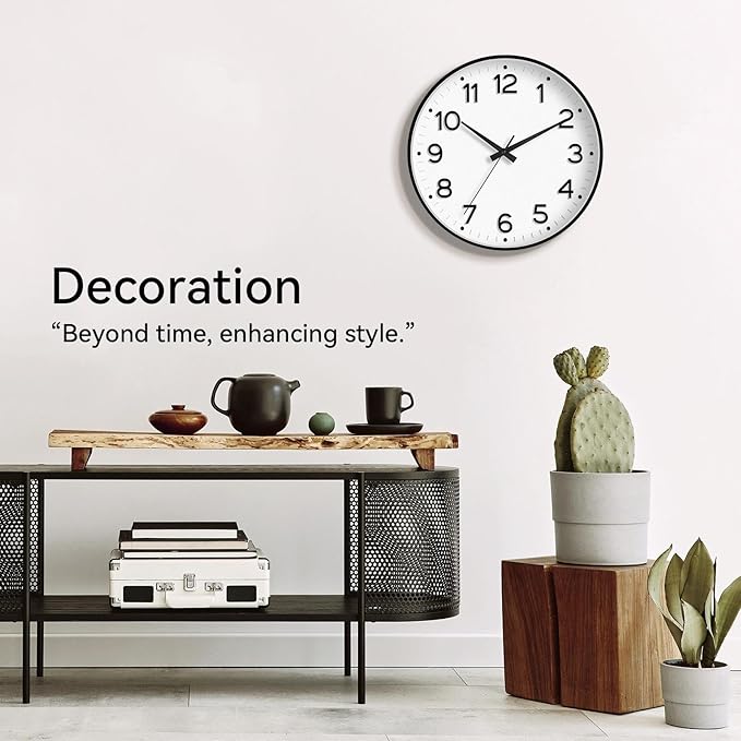 Roymnie Wall Clock 12 Inch Silent Wall Clocks Battery Operated-Modern Non Ticking Analog Clock Decorative for Kitchen Bedroom Office (Black)