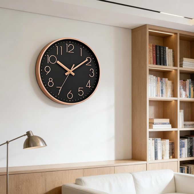 DAXSMY Wall Clock - 10 Inch Silent Non-Ticking Modern 3D Wall Clocks Battery Operated - Decorative Clock for Kitchen, Home Office, Bathroom, Bedroom(Black)
