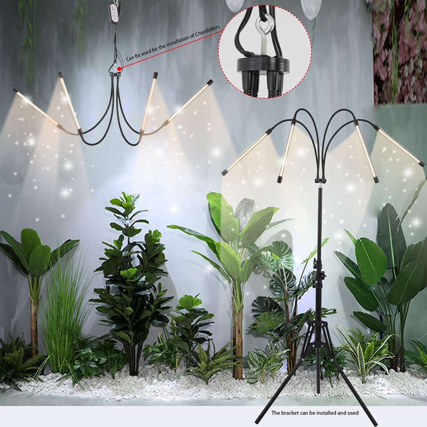 WTINTELL LED Plant Grow Light with Stand, LED Grow Light Full Spectrum for Indoor Plants,10 Dimmable Levels,3 Modes Timing,Tripod Adjustable 15-72 inch.