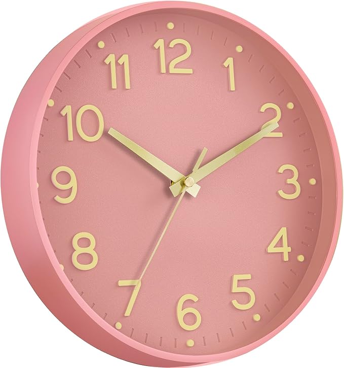 Roymnie Silent Wall Clocks Battery Operated 8 Inch-Modern Non Ticking Analog Clock Decorative for Kitchen Office Bathroom Bedroom(Pink Gold)