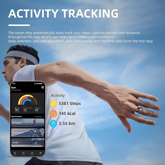 Smart Ring for Women Men, Health Fitness Tracker, 10ATM Waterproof Ring for iOS and Android, No Subscription Fee (Silver, 11)