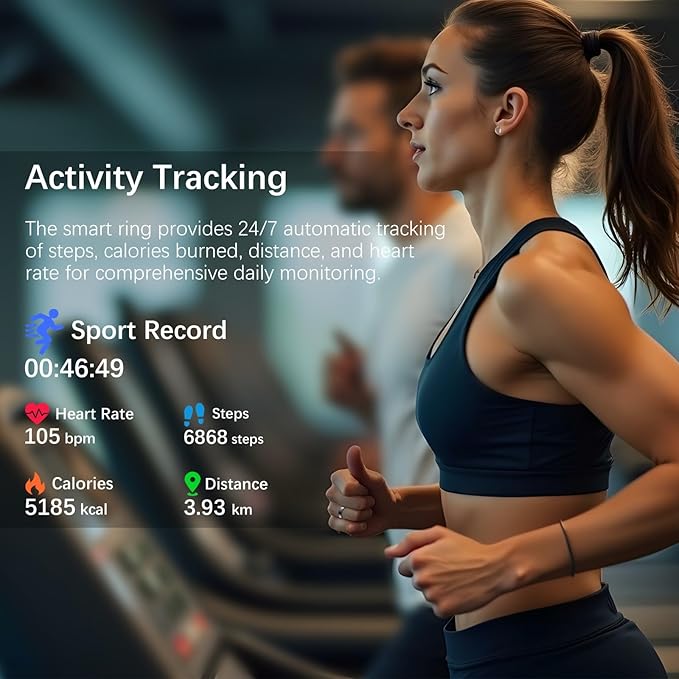 Smart Health Ring for Women Men, Fitness Tracker Ring with Heart Rate, Blood Oxygen, Sleep Tracker, Step Tracker, No Subscription Fee, IP68 Waterproof Smart Ring for iPhone & Android (Black, 13#)