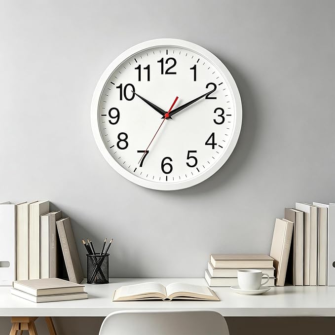 Rohioue Wall Clock Modern 8 Inch Battery Operated Silent Non Ticking Small Analog Clock Decorative for Bedroom Kitchen Bathroom Office Home (White)