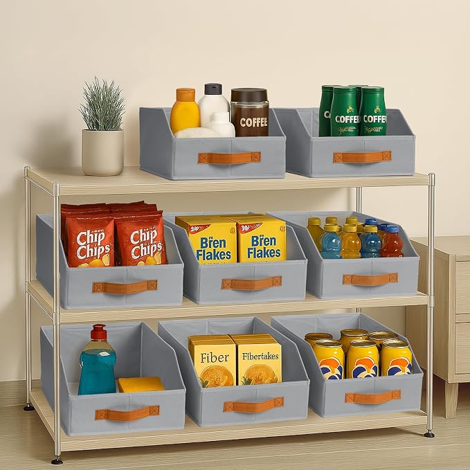 Homsorout Fabric Storage Bins for Organizing - 10 Pack Large Trapezoid Collapsible Storage Bins with Front Handle, Closet Organizers and Storage for Bedroom, Home Shelves, Small Spaces, Grey