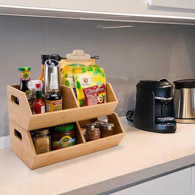 2 Set Bamboo Storage Bin, Pantry Organization and Storage Baskets, Kitchen Organization, Potato and Onion Storage Bin - Ideal for Pantry, Countertop, and Vegetable Storage
