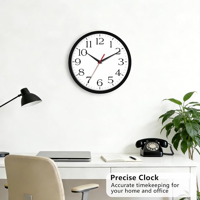 DAXSMY 14 Inch Wall Clock - Battery Operated, Silent Non-Ticking Analog Sweep Movement - Easy to Read Numbers for Home, Office, Kitchen, Classroom (Black)