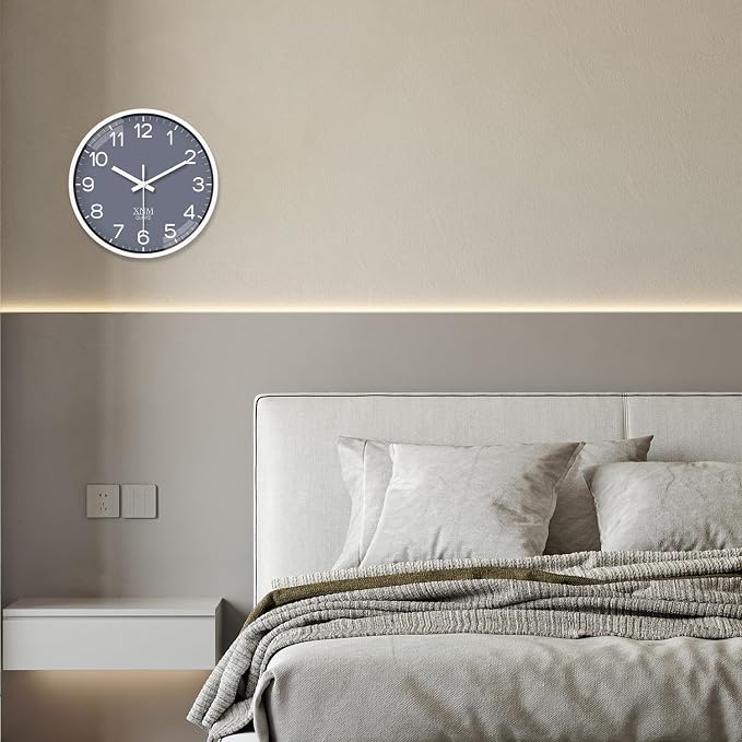 XNM Minimalist Wall Clocks Battery Operated 14 Inch Grey Wall Clock Decorative for Bedroom Office Decor Silent Wall Clock