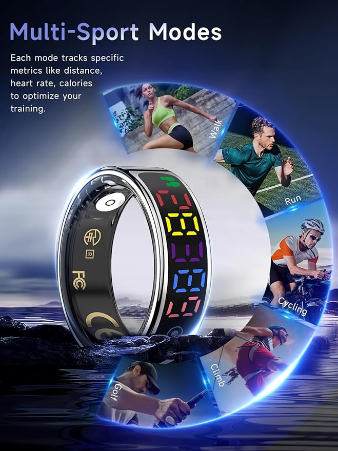 Smart Ring for Women Men, Health Ring with Colorful Display, Fitness Tracker with Heart Rate, Blood Oxygen, Sleep Monitor, No Subscription Fee, 5ATM Waterproof for iPhone & Android (Silver, 10)