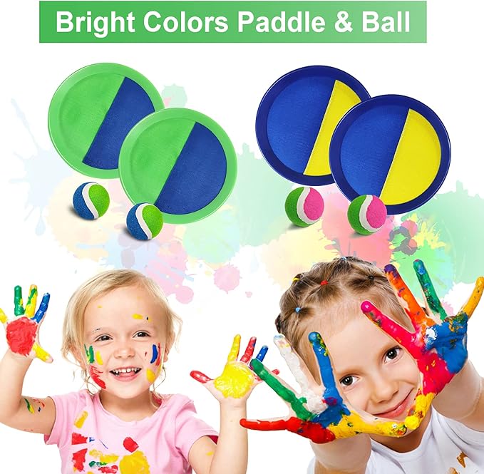 Jalunth Ball Catch Set Game Toss Paddle - Beach Toys Back Yard Outdoor Games Pool Backyard Target Throw Catch Sticky Set Age 3 4 5 6 7 8 9 10 11 12 Years Old Boys Girls Kids Easter Gifts Blue