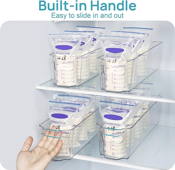 Vtopmart Breastmilk Storage Container 4PCS Set, Clear Freezer and Fridge Organizer Bins, Plastic Storage Bins for Breast Milk, Baby Pouches, Formula, Bottles and Yogurts, 4.3’’ Width, 14.7" Long