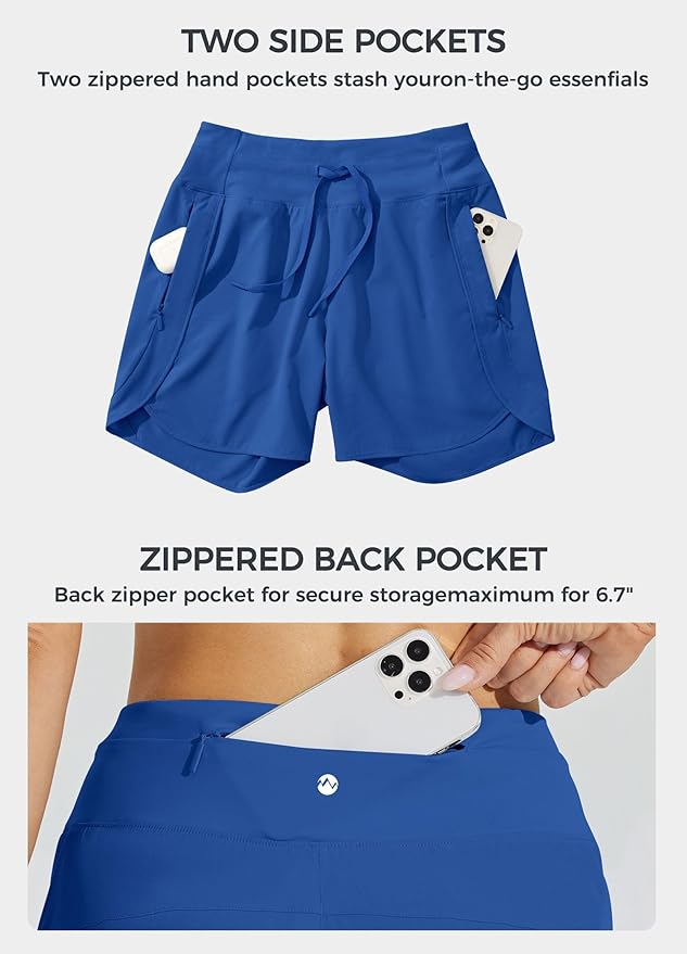 Willit Women's 7" Athletic Running Shorts Long Workout Hiking Shorts Quick Dry High Waisted Active Zipper Pocket(Small)