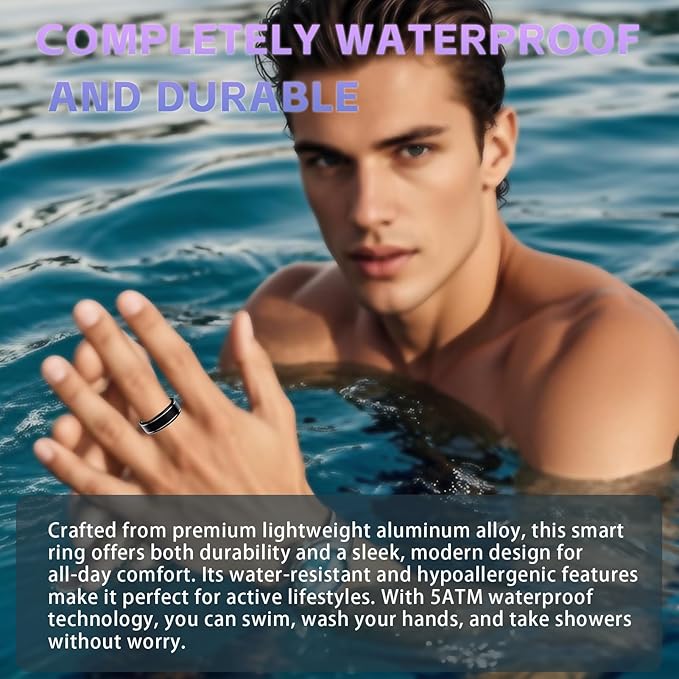 Smart Ring for Men Women ??Fitness Tracker Ring with Heart Rate, SpO2, Blood Pressure, Sleep Monitoring, Step & Calorie Counter, No Subscription Fee, iOS & Android Compatible (Black, 9)