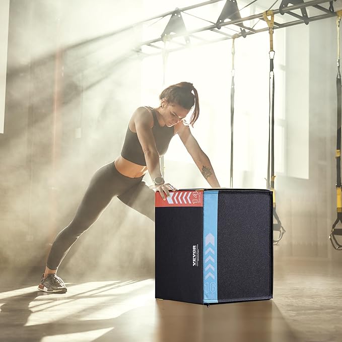 VEVOR 3 in 1 Plyometric Jump Box, Cotton Plyo Box, Platform & Jumping Agility Box, Anti-Slip Fitness Exercise Step Up Box for Home Gym Training, Conditioning Strength Training, Multiple Sizes, Black