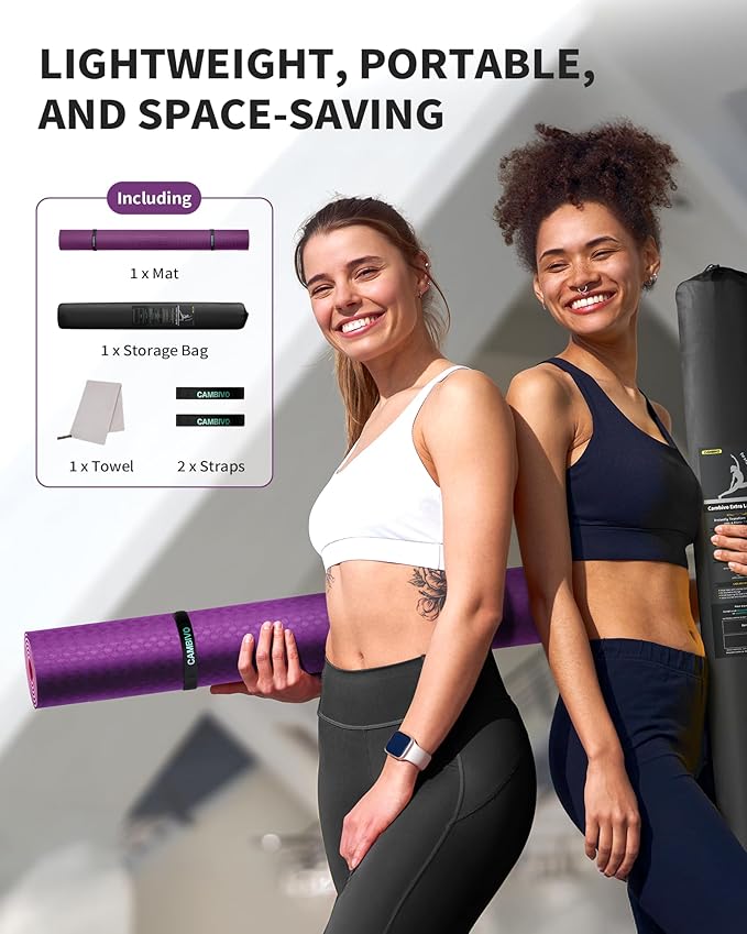 CAMBIVO Large Yoga Mat (6'x 4'), Extra Wide Workout Mat for Men and Women, Yoga Mat Thick 1/3 &1/4 Exercise Mats for Home Workout, Yoga, Pilates (Black,1/4 inch)