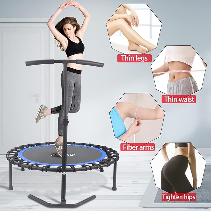 Newan 40"-48" Silent Mini Trampoline Fitness Trampoline Bungee Rebounder Jumping Cardio Trainer Workout for Adults-Max Limit 330lbs
