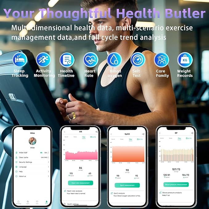 Health Fitness Tracker Ring for Women Men ??Smart Ring with Heart Rate, SpO2, Blood Pressure, Sleep Monitoring with Charging Case,Remote Photography, Family Care, No Subscription Fee (Gold 11)