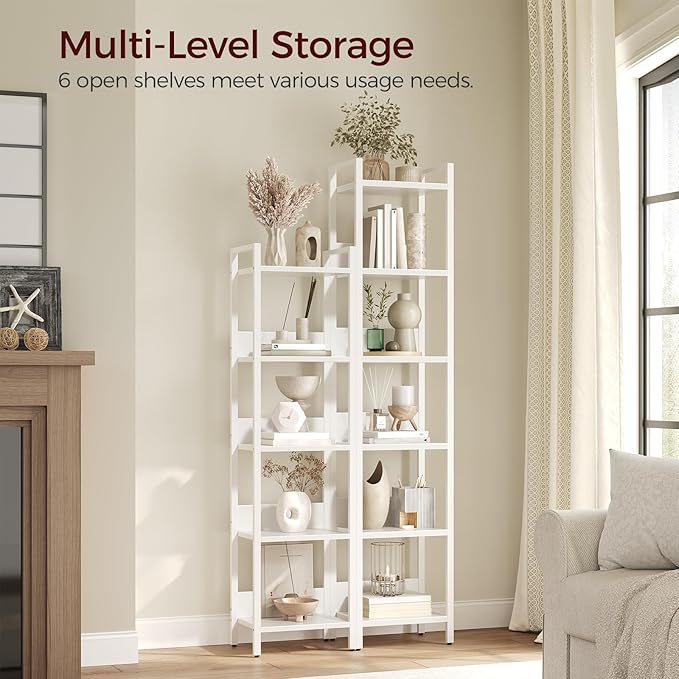 MAHANCRIS Bookshelf, 6-Tier Bookcase, Standing Book Shelf for Small Space, Storage Shelf Organizer, for Living Room, Bedroom, Study, Balcony, White BKBW6601