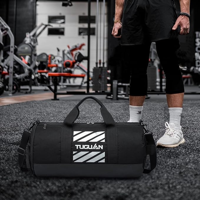 TUGUAN Basketball Gym Bags for Men Women Small Travel Duffle Bag Wet Pocket & Shoes Compartment Overnight Weekender Duffel Bag Sports Gym Tote bag Man 40L, Black