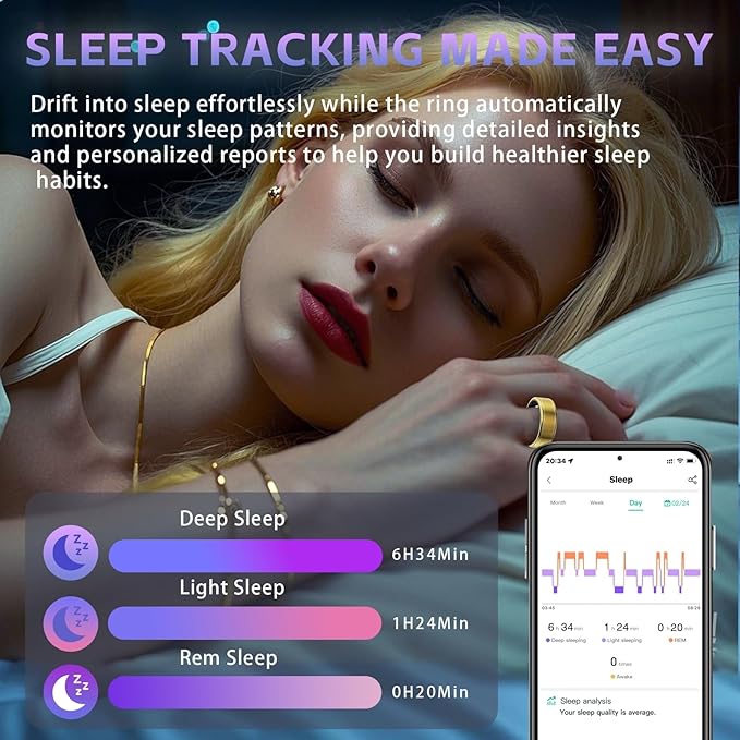 Health Fitness Tracker Ring for Women Men ??Smart Ring with Heart Rate, SpO2, Blood Pressure, Sleep Monitoring with Charging Case,Remote Photography, Family Care, No Subscription Fee (Gold 11)