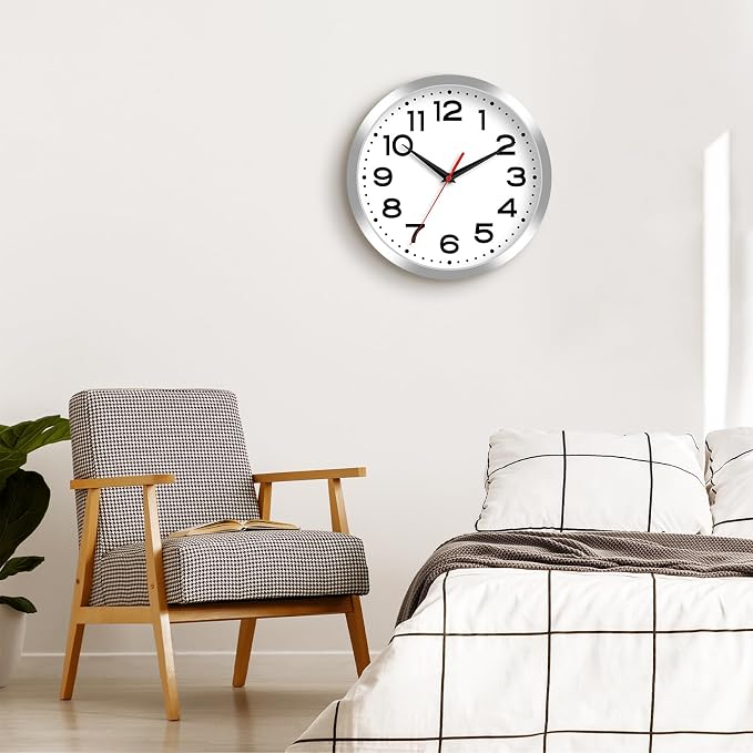Roymnie Wall Clock Silent Non-Ticking Modern Clock Battery Operated 8 Inch Small Classic Analog Decorative for Kitchen, Bathroom, Office, Bedroom, Home(Silver)
