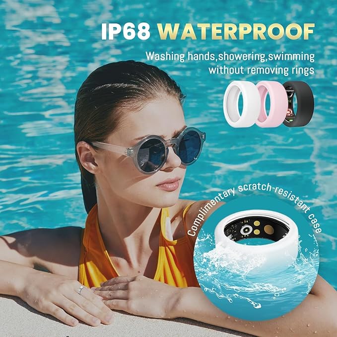 Smart Ring for Women Men, Health Tracker with Heart Rate/Blood Oxygen/Blood Pressure/Sleep Monitor/Step Counting, IP68 Waterproof Fitness Ring, No App Fees for iPhone & Android (Rose Gold, 6#