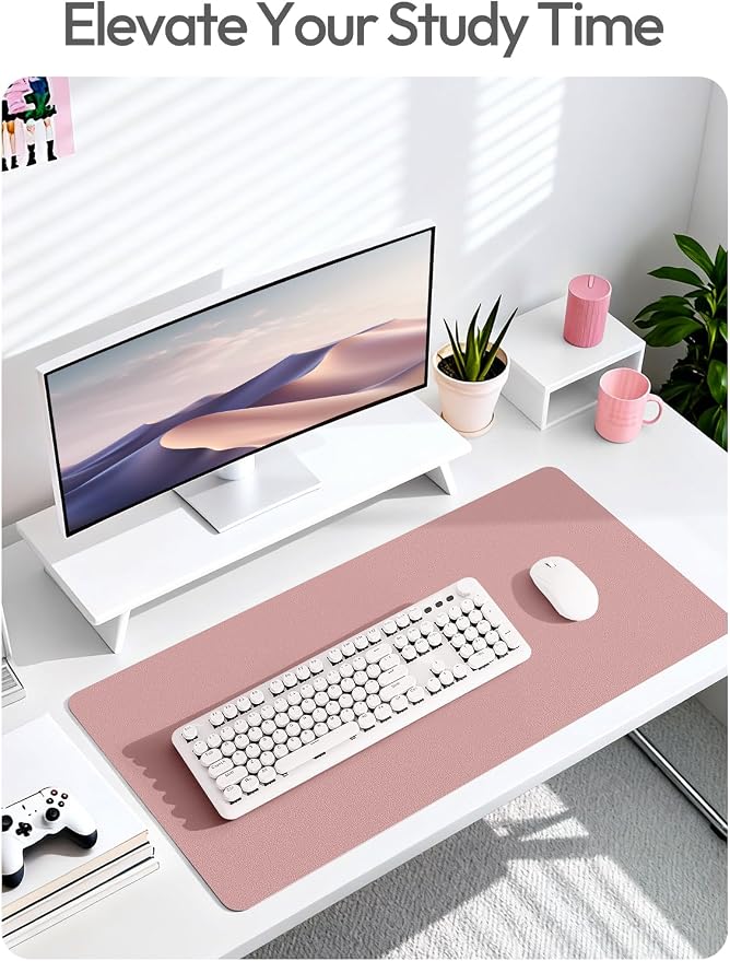 YSAGi Leather Desk Protector, Office Mat, Large Mouse Mat, Non-Slip PU Leather Blotter, Laptop Pad, Waterproof Writing Pad for Office and Home (Pale Mauve, 31.5" x 15.8")