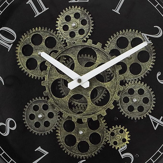 CLXEAST 15 Inch Real Moving Gear Wall Clock, Vintage Industrial Steampunk Metal Wall Clocks for Living Room Decor,Kitchen, Home Office,House Warming Gifts New Home