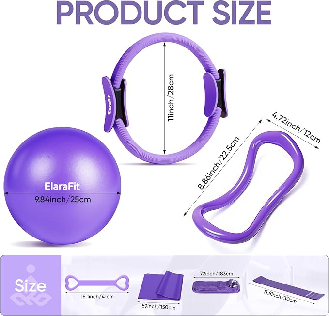 Home Pilates Kit for Women Pilates Equipment Ring and Ball Set Magic Circle Hoop with 5 Resistance Bands Compact Toning Fitness Essentials Starter Set Accessories