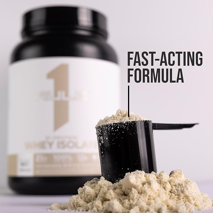 Rule 1 Naturally Flavored R1 Protein Whey Isolate - Clean Formula with 25g Protein & 6g BCAA Exclusively Isolated & Hydrolyzed Sources for Workout Recovery (4.3 Pounds*, Dark Chocolate)