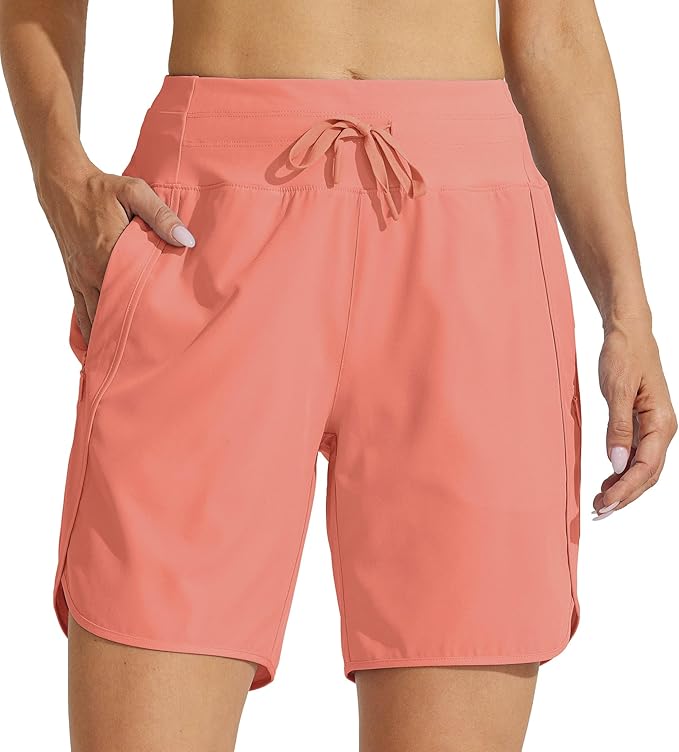 Willit Women's 7" Athletic Running Shorts Long Workout Hiking Shorts Quick Dry High Waisted Active Zipper Pocket(X-Large)