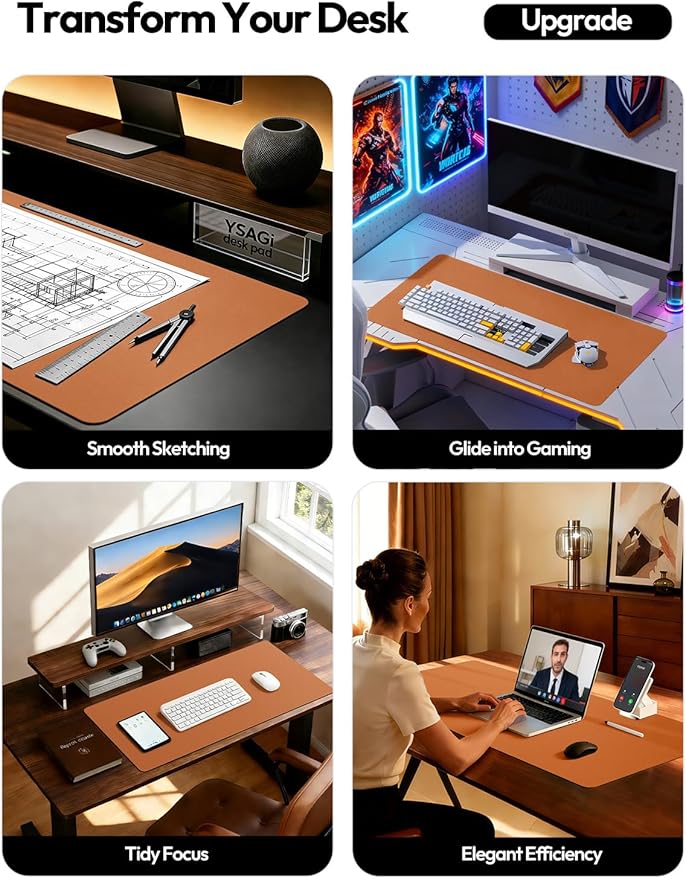 YSAGi Leather Desk Protector, Office Mat, Large Mouse Mat, Non-Slip PU Leather Blotter, Laptop Desk Mat, Waterproof Writing Pad for Office and Home(Brown, 40" x 24")